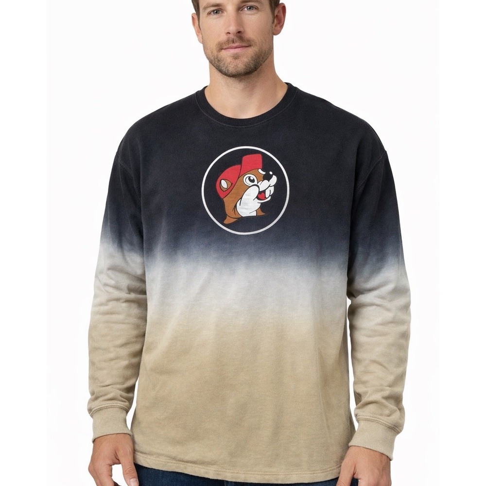 Buc-ees Crewneck Sweatshirt Adult XL 2-Sided Graphics 3 Color Fade Bucees 1982